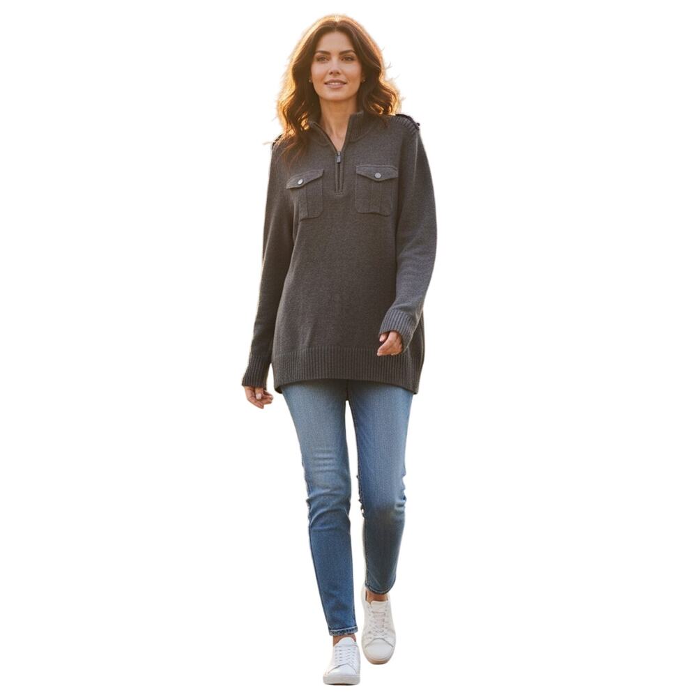 Apt 9 Womens Pullover Tunic Sweater Size S Gray 1/4 Zip Mock Neck Pockets - Picture 13 of 13
